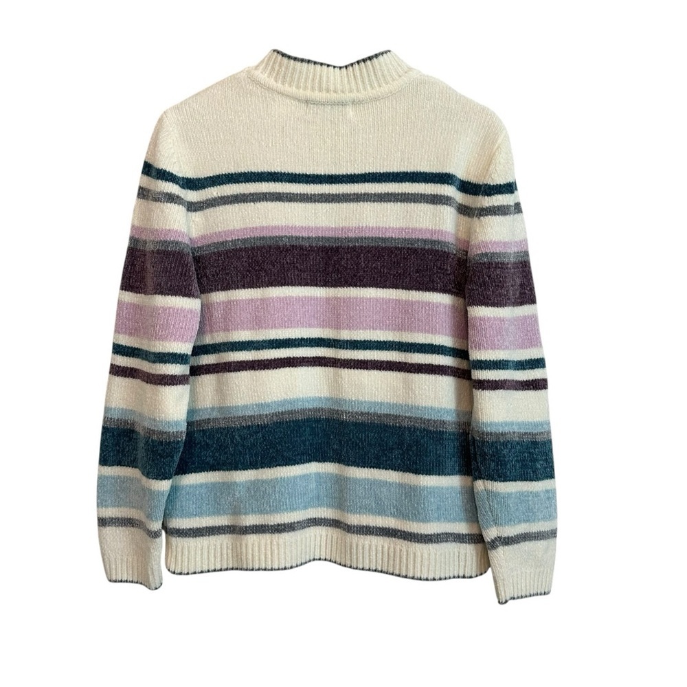 Women's Medium Tight Knit Striped Comfy Casual Boxy Crewneck Preppy Sweater - Picture 4 of 4